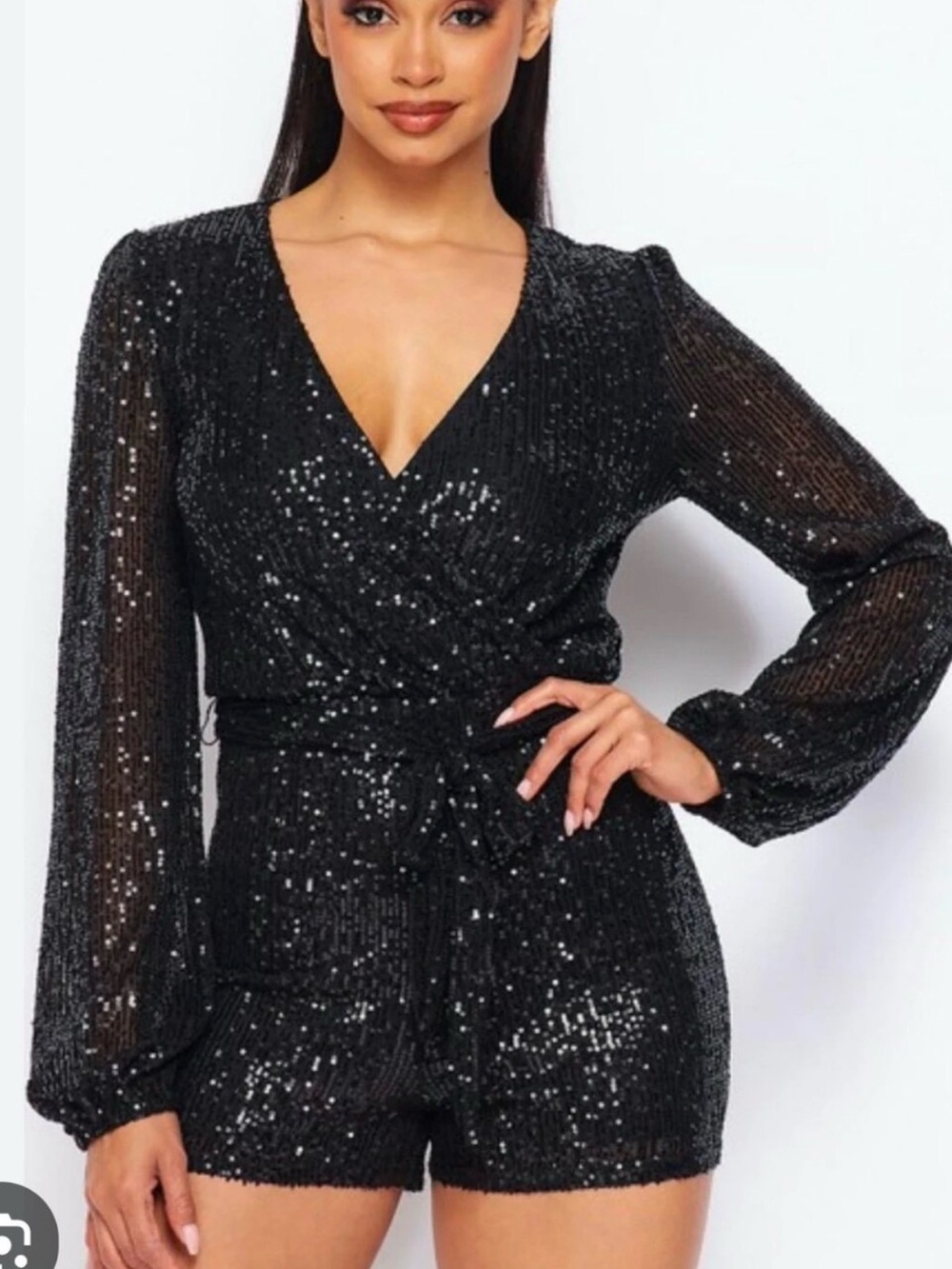 NWT Free People Black Sequin Wrap Romper Size XS